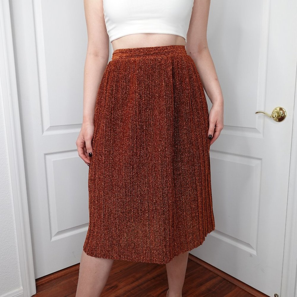 Mango Shimmer Pleated A-Line Midi Skirt